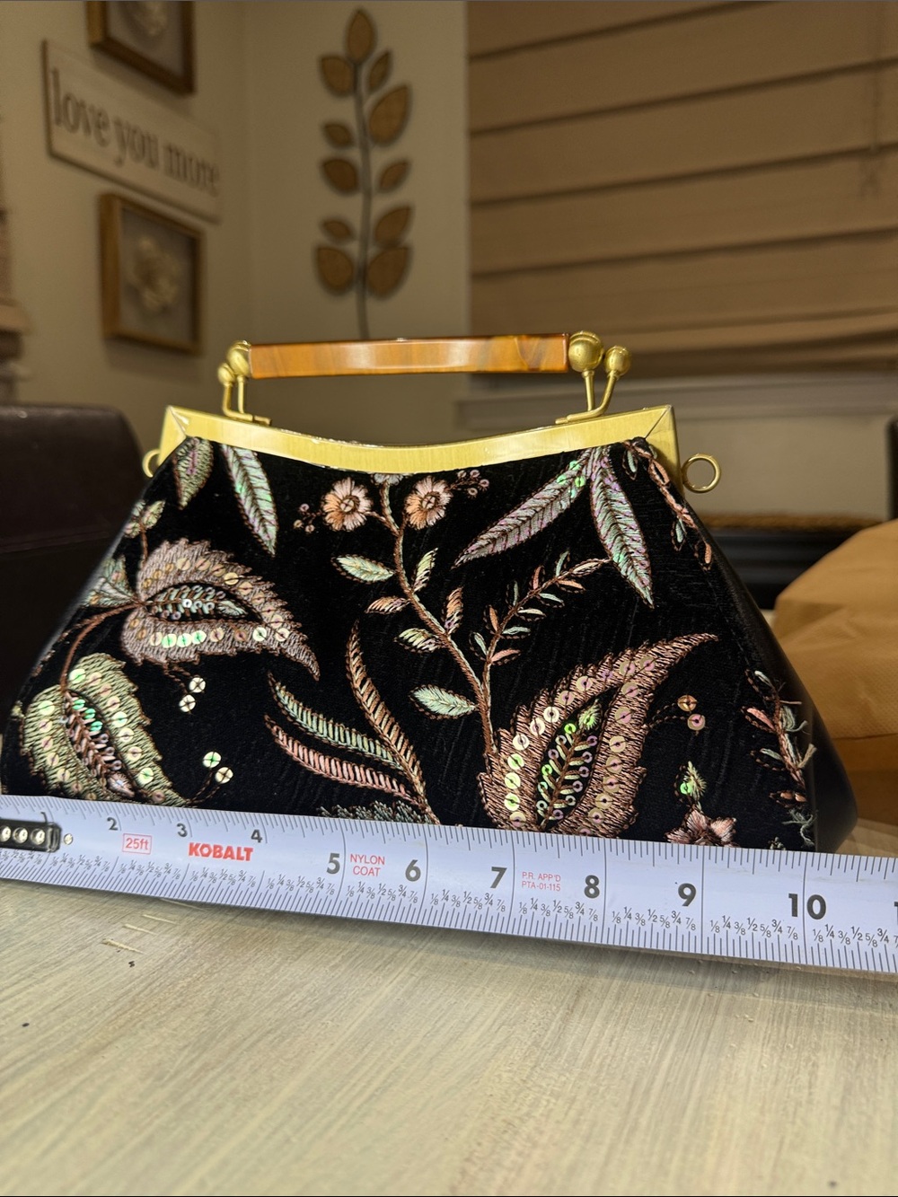 Patricia Nash Black Velvet Floral Embroidered Top-Handle Clutch - Picture 11 of 15